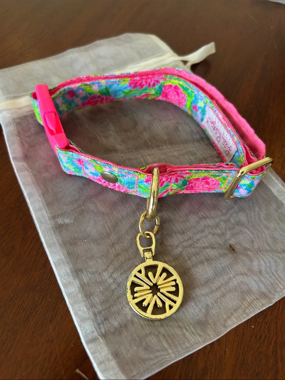 Lilly Pulitzer Mermazing Floral Dog Collar S/M Gold Charm